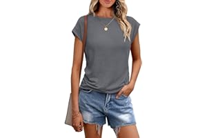 Chicrise Vest Tops Women Summer Crew Neck Tank Top Cap Sleeve T Shirt Sleeveless Basic Casual