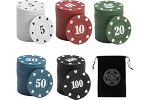 KSBBHDS 100 Pokerchips Mit 1 Aufbewahrungstasche, Spiel-Wertungschips, Fünffarbiges Chip-Set, Mathe-Zähler, Brettspiel-Wertungschips, Interaktive Spielzeugchips, Partyspiel-Requisiten