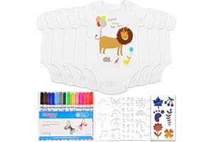 Tigvio 8 Stück Lätzchen zum Bemalen, Baby Body Lätzchen Bemalen Babyparty, Lätzchen Baby mit 8 Kurzarmbody (38*21 cm)+14 Bunte Textilstift+5 Schablonen für Babyparty Spiele Babyshower, Baby Strampler