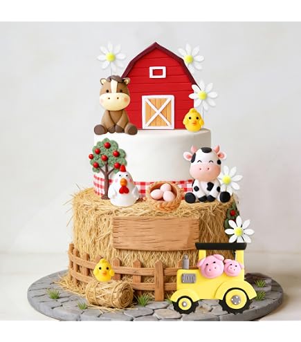 6 Figurines Animaux De Ferme Pour Gâteau – Vache, Poule, Cochon, Cheval, Mouton – Déco Thème Ferme Anniversaire Enfant, Matériau Souple Et Réutilisable