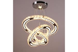 CXGLEAMING Moderna Lampada da soffitto in cristallo con regolabile 3 anelli Lampadario a sospensione Plafoniera a LED Dimmerabile Lampadario per soggiorno cucina cameretta(Telecomando)