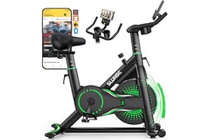 SLUNSE Velo d'appartement pour la Maison, Silencieux Vélo de Fitness d'Intérieur avec Résistance Réglable, velo d appartement avec APP, Support d'haltères, Écran LCD, Siège Confortable, Capacité 180KG