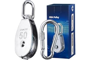 OBA Pulley Steel Cable Load Capacity 400 kg, Fitness Pulley Stainless Steel for Ropes Steel Cable with Carabiner