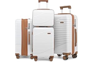 Sea choice 3 Teiliges Kofferset mit 8 Rädern, Polycarbonat-Hartschalen Spinner Trolley Koffer mit TSA Zulassung, 4 Teiliges Set (S/M/L/XL) für Reisen, Weiß