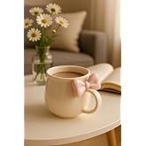 Mithra Life Pembe Fiyonklu 300 ml Beyaz Seramik Kupa Bardak MIT1212