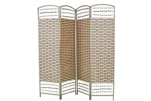 HOGAR Y MAS Biombo Separador de Madera Bambú y Papel Trenzado, Marrón Chocolate y Natural, 4 Paneles, Plegable 180 cm