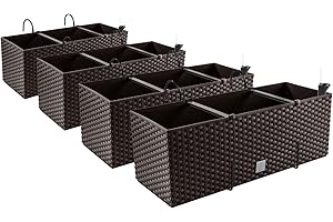 PAFEN 4 maceteros de aspecto de ratán con soportes, indicador de nivel de agua para balcón, jardineras