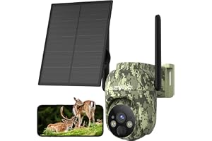 Lemnoi SOLCELLSÖVERVAKNINGSKAMERA Utomhus, Förinstallerat SIM-Kort Ingen WiFi, Trådlös jaktkamera med , 360° PTZ, 2K UHD Färg Nattseende, IP66 Vattentät, PIR Rörelsedetektion, Tvåvägsljud