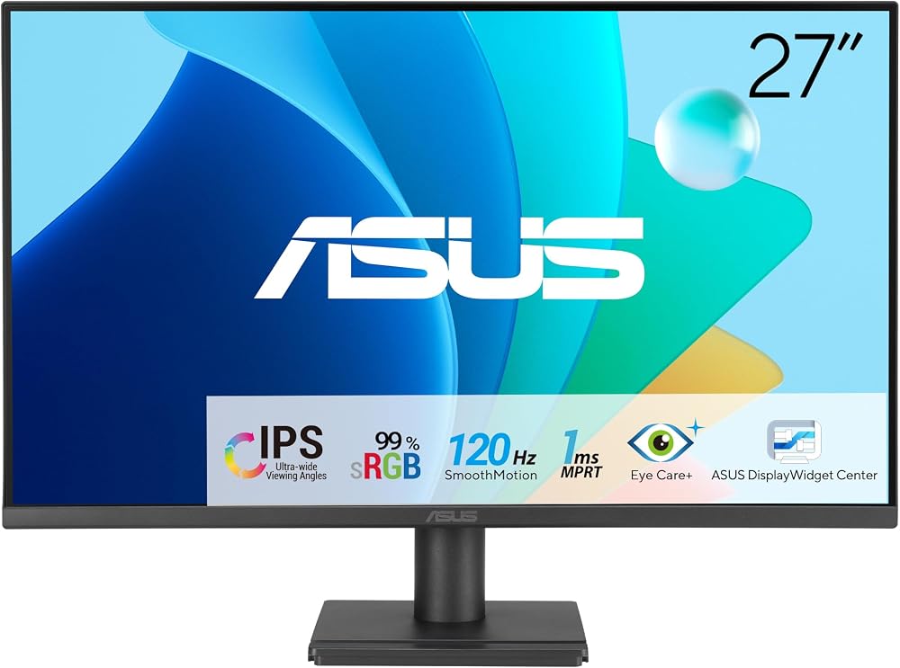 ASUS VA279HG 27 İnç 1080p 120Hz IPS Eye Care Monitör | TÜV Sertifikalı Flicker-Free, Mavi Işık Filtresi, Adaptive Sync, %99 sRGB, Çerçevesiz, 1ms, Ev Ofisi için
