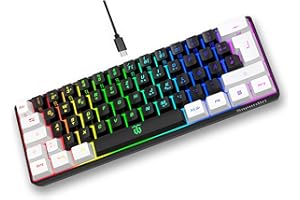 ‎SNPURDIRI Snpurdiri 60% kabelgebundene Gaming-Tastatur, kleine, tragbare kompakte RGB-Tastatur für PC, Mac, Büro, Gaming (61 Tasten, Deutsches Alphabet, Weiß-Schwarz)