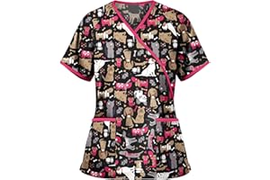 HKUOPW Scrubs for Women, Classic Fit, Four-Way Stretch, Short Sleeve, V Neck, Anti-Wrinkle Women’s Medical Scrub Top