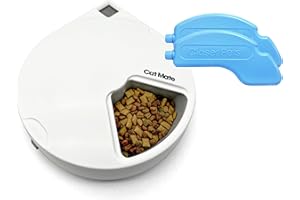 Cat Mate C500 Mangeoire Automatique à 5 Bols Avec Minuterie Numérique Pour Aliments Humides et Secs de Compagnie, Avec Deux Blocs de Glace, Blanc
