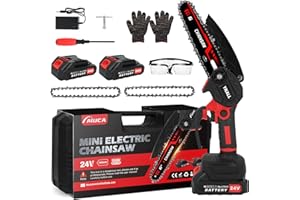 YKALL Mini Chainsaw 24V with 8000mAh Battery, 6-Inch Cordless Chainsaw with 2 Powerful Batteries & 2 Chains – Safety Lock & High-Power Motor for Efficient Woodworking, Tree Pruning & Garden Maintenance