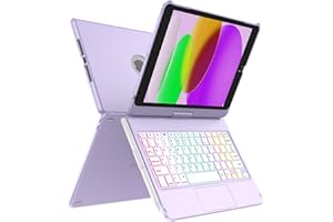 MMK Custodia con Tastiera per iPad 9 Generazione 10.2 2021, Touchpad Intelligente & 360°Touchpad Flip & 7 Colori di Retroilluminazione, Custodia Tastiera con Supporto Pencil per iPad 9th/8th/7th