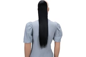 CAISHA by PRETTYSHOP 60cm Postiche Avec 2 Rubans Natte Queue De Cheval Extensions De Cheveux Raide Noir HC9