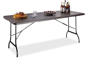 Relaxdays Table de jardin pliable BASTIAN optique rotin grande table pliante poignées camping pique-nique HxlxP: 72 x 178 x 74 cm, marron