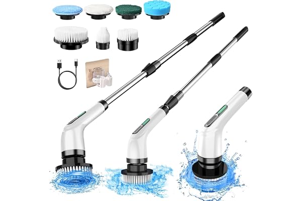 Brosse Electrique Nettoyage Rotative,sans Fil avec 7 Têtes de Nettoyage Voiture Remplaçables,2 Vitesses Réglables, Brosse Rotative Nettoyage pour Salle de Bain,Toilette,Sol,Baignoire (A10)