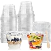 LATERN 50 Pieces Plastic Dessert Cups with Lids, 270ml Round Dessert Cups Transparent Parfait Appetizer Cup Reusable Serving