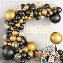 Kit Arche Ballons Noir Et Or 132 Pièces - Décoration Fête Anniversaire, Mariage, Baby Shower