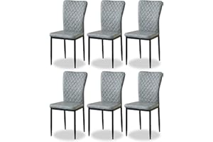 AINPECCA Faux Leather Grey Dining Chairs Set of 6- Armless High Back Upholstered Soft Seat with Black Metal Legs for Dining Room, Kitchen Room (NEW PU Gray, 6)