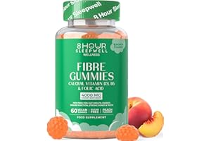 8 HOUR SLEEPWELL Fibre Gummies – 4g High Fibre Supplements | Gut Health & Digestion System Support | Vegan, Gluten-Free, Sugar-Free | Inulin, Calcium, Vitamin D3, B6 & Folic Acid | 1 Month Supply | Peach Flavour