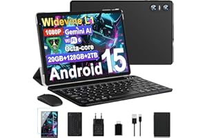 BIEGEDY Tablette Android 15 Tablette 10 Pouces 20Go RAM + 128Go ROM(2To Extensible), Octa-Core, GMS Tablette Tactile, WiFi 6, 5G Wi-FI, Widevine L1, 6000mAh, GPS, Tablettes avec Clavier+Souris et Cas-Noir