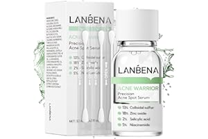 LANBENA Suero de precisión para las manchas de acné, Loción Secante para el Acné, Tratamiento de Noche para el Acné en el Rostro, Seca Granos, Manchas, Espinillas y Limpia los Poros, 0.42 Fl Oz