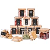 ComSaf Pots à épices en verre 120 ml, lot de 12 avec couvercles | Rangement épices cuisine, Couvercles en bambou, Herbes, Cur