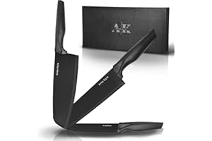 A K Anka style Juego de 3 Cuchillos de Cocina Premium - Set Cuchillos Cocina con Hoja de Acero Inoxidable y Mango Ergonómico - Set Cuchillos cocina profesional Color Negro con Estuche de Regalo