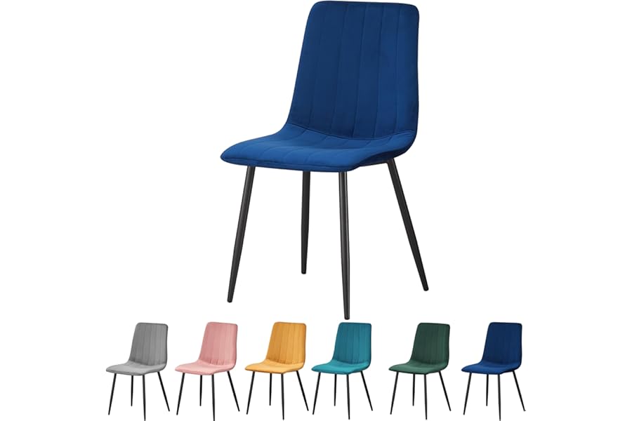 MOF Dining Chair, Velvet Dining Chairs with Padded Seat and Backrest, Sturdy Metal Legs - Accent Chair for Kitchen, dining room, living room or home office (NAVY STRIPE)