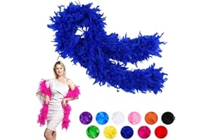 YAAVAAW 80g Royal Blue Feather Boa Thick Fancy Dress for Adults,Kids,2m/6.6ft Natural Turkey Feather Boa Blue,Party Fluffy Boa Feather Scarffor Bulk for Women,Girls,Wedding Bachelor Halloween Christmas Party