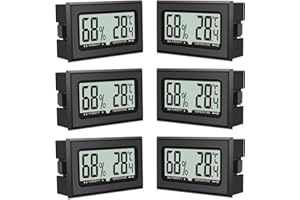 Pixelure - Termómetro higrómetro (6 unidades, medidor de humedad de aire, mini digital, temperatura para interiores, invernaderos, jardines