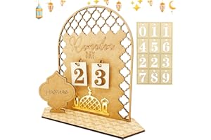 SOETDERT Calendrier Ramadan Decoration, Calendrier de l'Avent Ramadan en Bois, Calendrier Ramadan Mubarak pour Enfants, Compte à Rebours de 30 Jours, DIY Eid Mubarak Ramadan Ornement Maison Décoration Cadeau