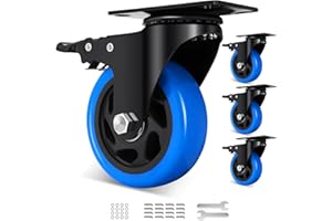 Humagineer Möbelrollen 100mm Schwerlast Tragfähigkeit 800KG, 360°Drehbar Lenkrollen mit 4 Dual-Bremse, Schwerlastrollen Flach, Ruhig & Durable Platte Rollen für Möbel, Schrank, kleines Bett, 4 Pack