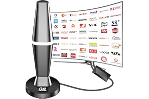 QGCLEARSO DVTB2 Antenne mit Verstärker,zimmerantenne für DVB-T&DVB-T2 Antennen,450 km Großer Reichweite und 360° Empfang,unterstützt 4K 1080P, TV kostenlos DVB-T2 VHF UHF-3M Koaxialkabel