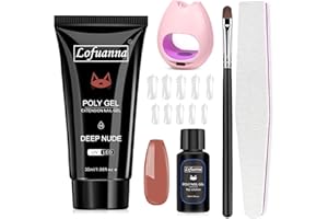 Lofuanna Kit de Extensión de Uñas de Gel,30ML Desnudo Profundo Poly Gel de Uñas con Lámpara de Uñas Solución de Deslizamiento Forma de Uñas Cepillo de Uñas,Diseño de Uñas para Principiantes