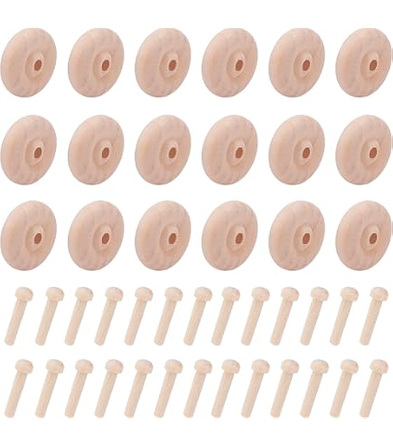 OLYCRAFT Lot De 50 Mini Chevilles D'Essieu En Bois 47mm - Chevilles Champignon Non Finies Trou 8mm Pour Roues En Bois Et Projets Bricolage