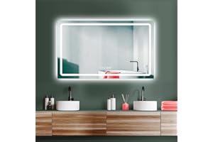 ‎HOKO HOKO® großer LED Badspiegel 100x60 cm. Mit ANTIBESCHLAG und Uhr. XL Spiegel + Touch Schalter + LED Wechsel