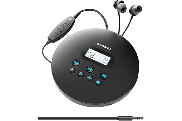 Lecteur CD Portable Bluetooth | Batterie Rechargeable d'une Durée de 12 Heures | Lecteur CD Enfant | AUX Compatible pour Voiture | Antichoc | Écouteurs avec Contrôle Audio | OAKCASTLE CD100