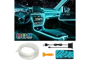 LIGHEID EL Wire Car LED Interior Strip Light, USB Neon Wire Lights with 6mm Sewing Edge - 197 inches Glowing Electroluminescent (EL) Wire, Ambient Lighting Kit Car Decorations Interior (5M/16.5FT, Ice Blue)