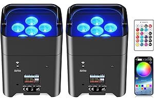 Oloaxolx 2PCS Projecteur LED Par Batterie Rechargeable, 6 x 18 W RGBWA+UV Lumière de Scène avec Télécommande, Lumières Disco 9600mAh/APP/DMX512 LED pour Mariage DJ église Extérieur Danse de Noël