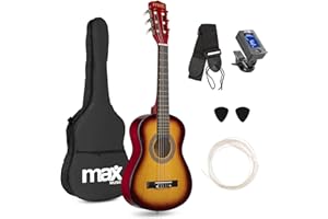 MAX SoloArt Junior Acoustic Guitar 1/4 Size Sunburst - Beginner Classical Guitar with Nylon Strings, Children's Musical Instruments, Ideal First Guitar for Learners, Gentle on Fingers