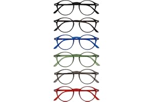 OPULIZE REY Gafas de Lectura - Pack de 6 - Montura Redonda Retro - Negro Mate, Marrón, Azul, Verde, Gris, Rojo - Hombre Mujer - RRRRRR56-12367Z - +2.00