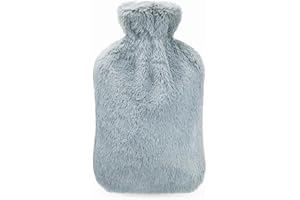 ROIMOE Wärmflasche mit Weichem Bezug 2L Bettflasche Flauschig PVC Heißwasserbeutel ideal zur Schmerzlinderung Sichere und Haltbare Beste Geschenk für Frauen und Erwachsene (Grau)
