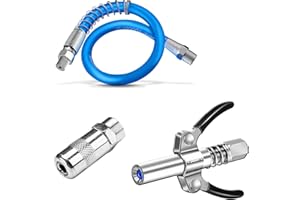 LEMOTOY Quick Release Grease,Grease Gun Coupler,Grease Gun Tip Double Handle Grease Gun Coupling with t 12 Inch Spring Flex Hose,Compatible with All Standard Grease Guns