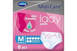 MoliCare Premium Lady Pants, 7 Drops, Soft and Discreet Bladder Weakness Pants for Women, with Aloe Vera Treated Topsheet, Size M, 31-47inches (80-120cm), Pack of 8