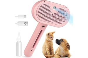 FURGROOM New Steamy Cat Brush - 3 in 1 Pet Hair Brush with Release Button Self Clean Tool with Spary Mist for Cats Dogs Pets Hair Removal Tool, Puppy, Kitten, Dog Grooming Tool (PINK, L)
