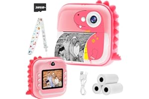 TOYOGO Macchina fotografica istantanea per bambini, macchina fotografica digitale, schermo 2,4 pollici, video 1080P & 12 MP doppia lente, Bluetooth Link, 3 rotoli carta, regalo per compleanno e Natale