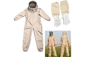 ERMWALR Beekeeper Protective Suit with Gloves, Puncture Resistant Beekeeping Suit with Mask, Hood, Professional Protective Clothing, Suitable for Men and Women, Apricot Beekeeper Protective Suit (XL)