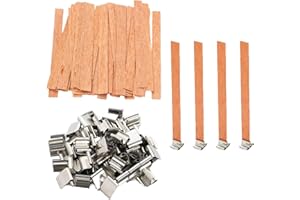 EHIOG Lot de 50 Mèches de Bougie en Bois, 13 x 130mm Mèche en Bois de Bougie avec Support de Fer pour la Fabrication de Bougies Artisanales, sans fumée, Naturel, respectueux de l'environnement